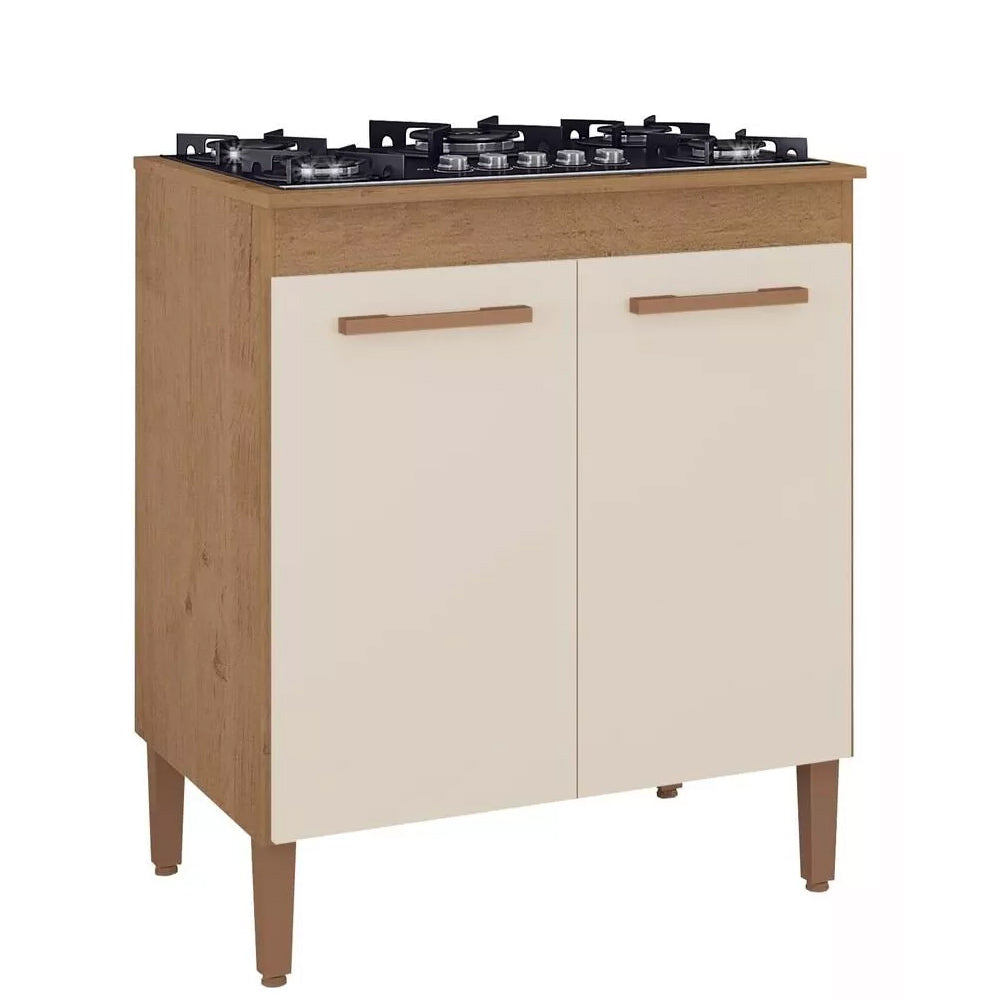 Balcao Cooktop 05 Bocas 2 Portas Sevilha Nature/off White Kaiki Móveis
