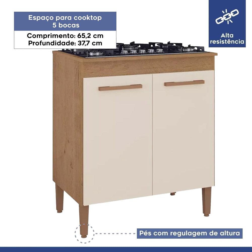 Balcao Cooktop 05 Bocas 2 Portas Sevilha Nature/off White Kaiki Móveis