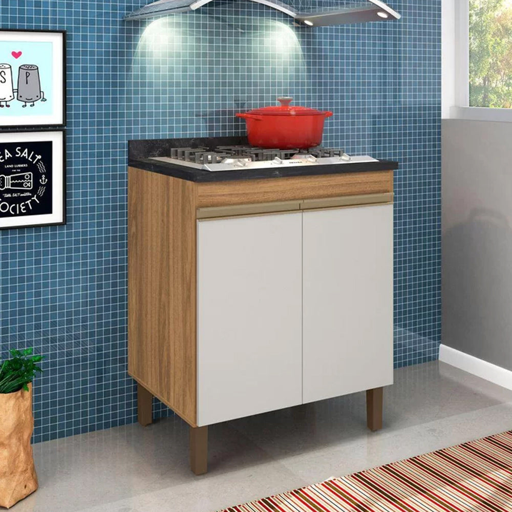 Balcao Cooktop 05 Bocas 2 Portas Sevilha Nature/off White Kaiki Móveis