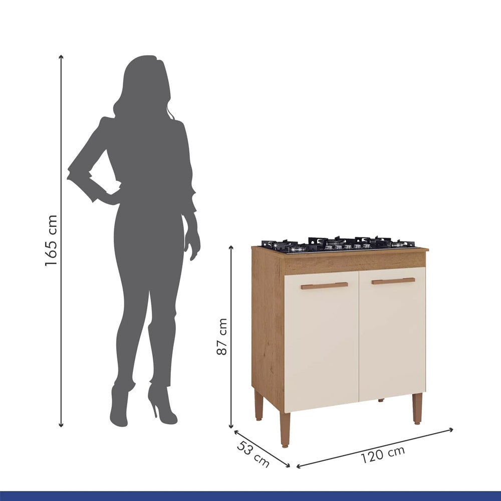 Balcao Cooktop 05 Bocas 2 Portas Sevilha Nature/off White Kaiki Móveis
