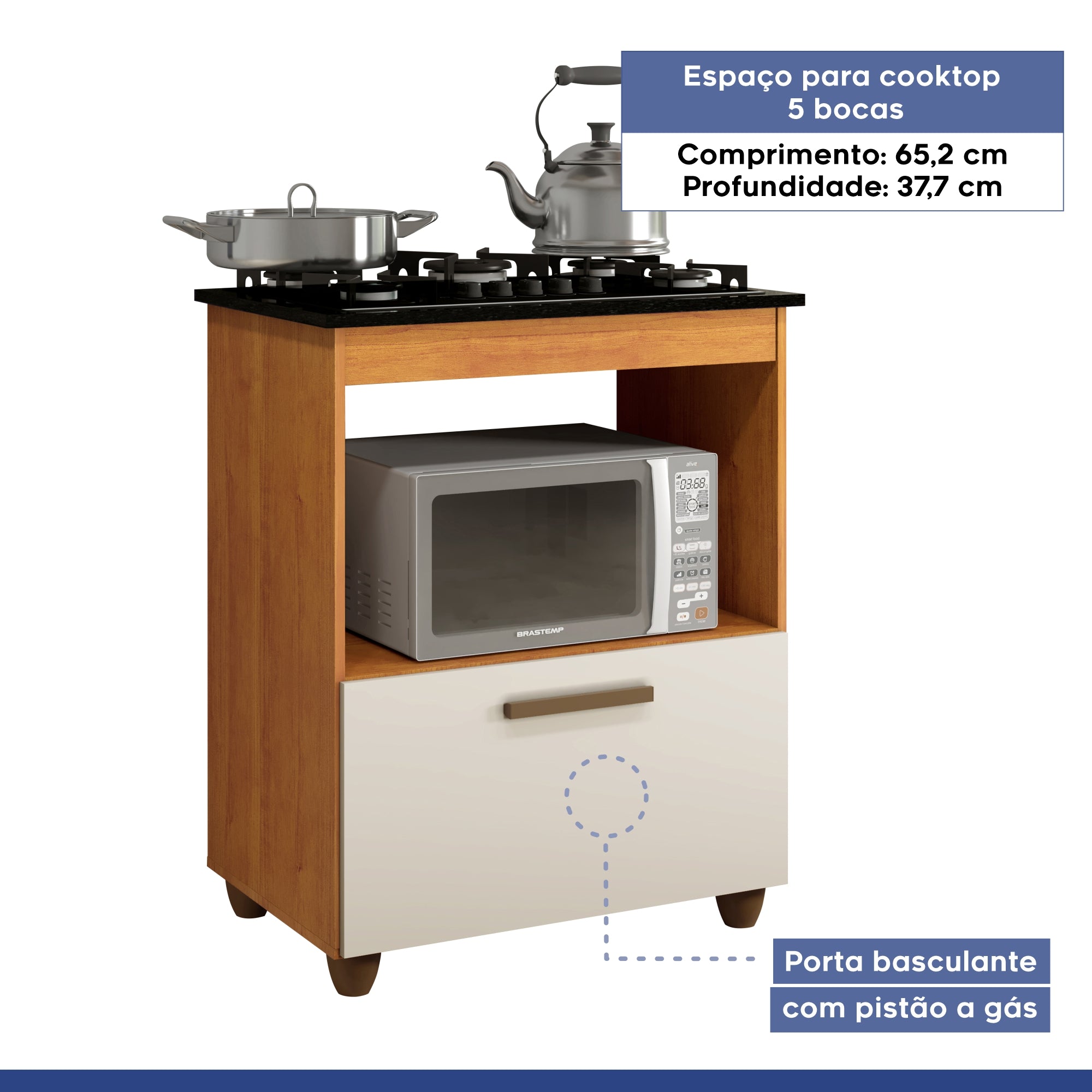 BALCÃO PARA COOKTOP 05 BOCAS 1 PORTA BASCULANTE SALVIA KAIKI