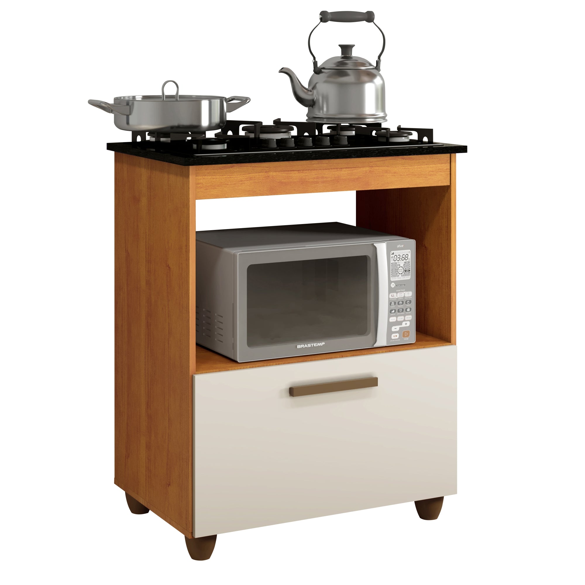 Kit Balcão Salvia Nature Off White Mais Fogão Cooktop Ultra Chama 5 Bocas Chamalux