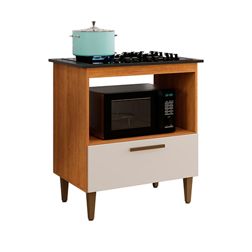 Balcão Cooktop Eliz 1 Porta 5 Bocas Nature Off White Kaiki Móveis