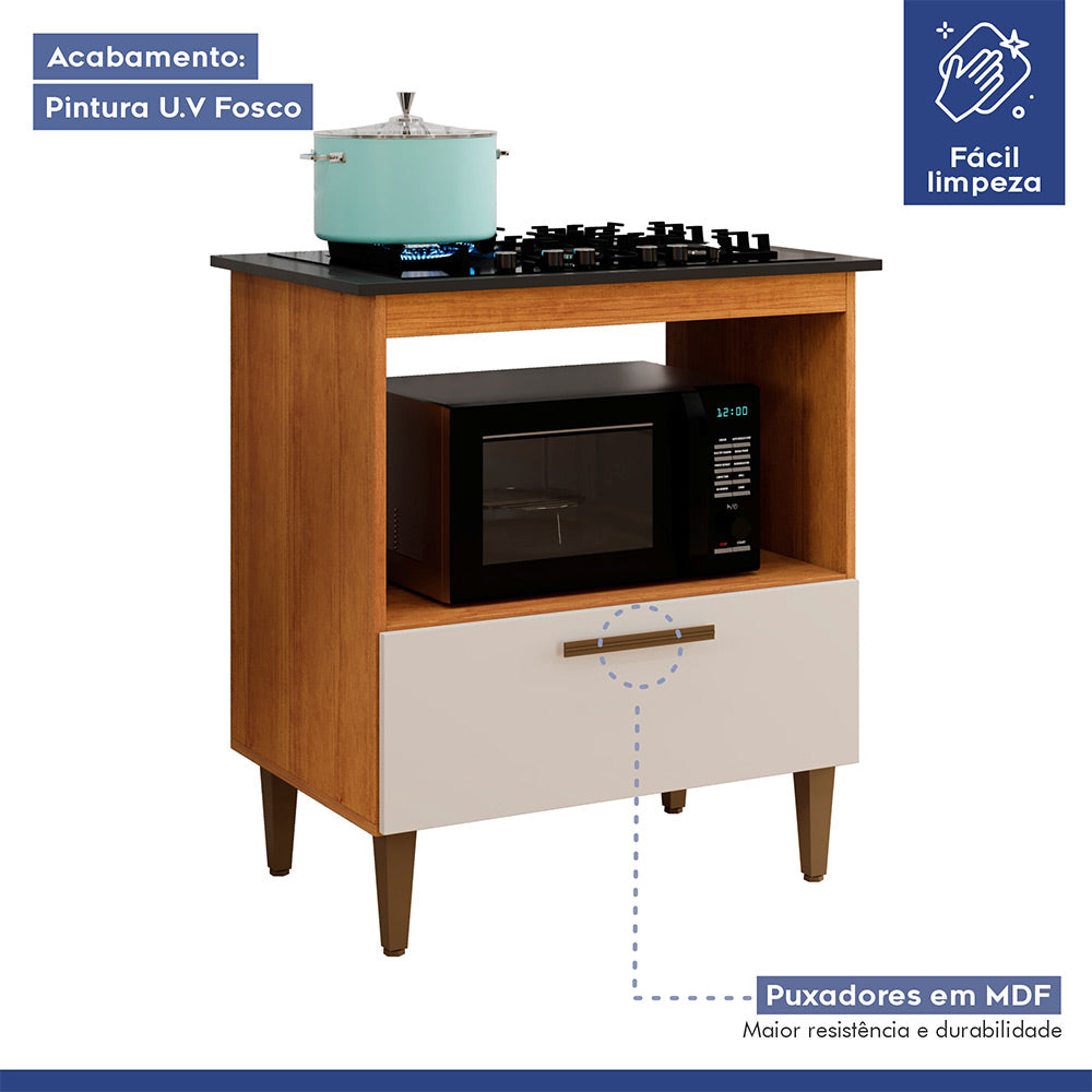 Balcão Cooktop Eliz 1 Porta 5 Bocas Nature Off White Kaiki Móveis