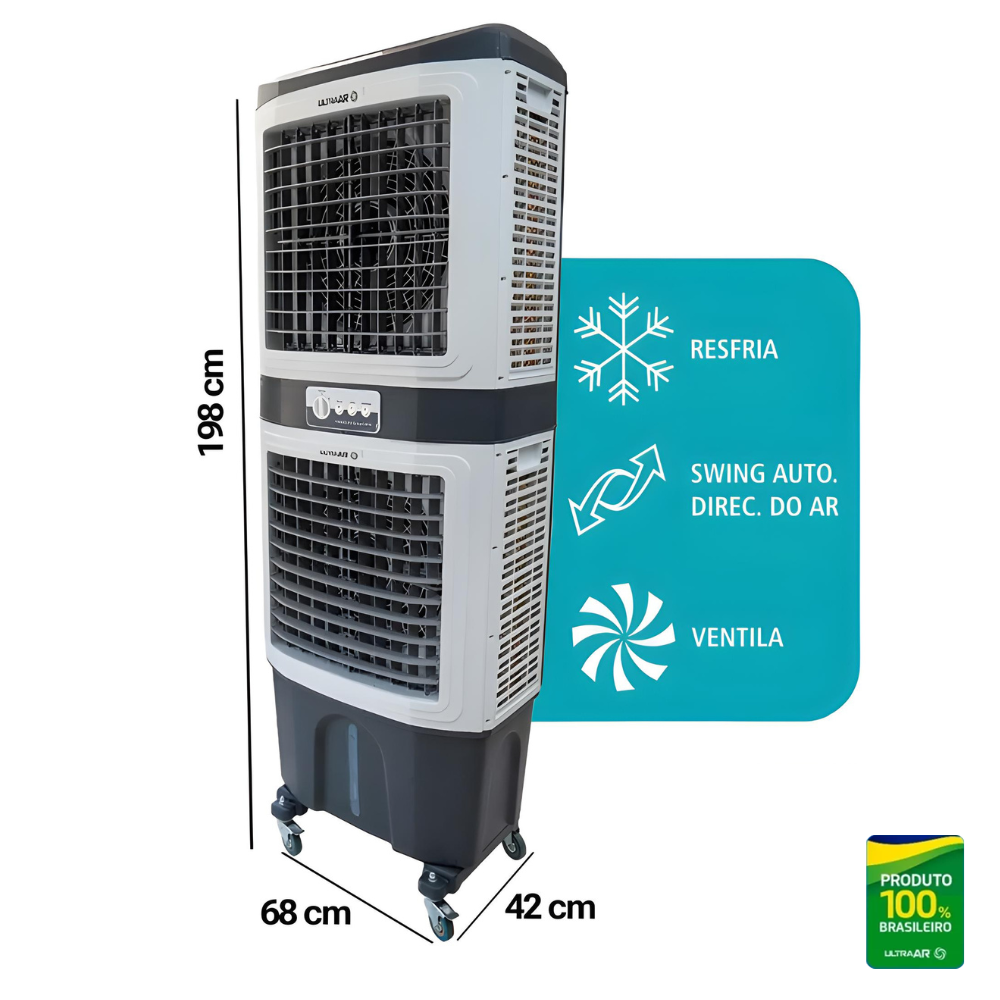 Climatizador Duplo Industrial de Ar Umidificador 80 Litros Portátil 220v Ultraar