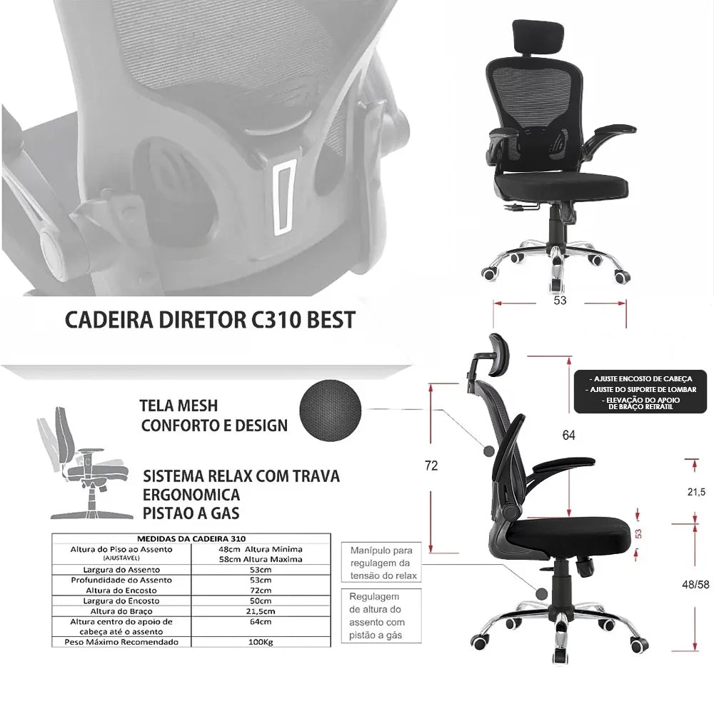 CONJUNTO MESA PARA ESCRITÓRIO SECRETÁRIA 1,20MT COM CADEIRA DE ESCRITÓRIO PRESIDENTE GIRATÓRIA