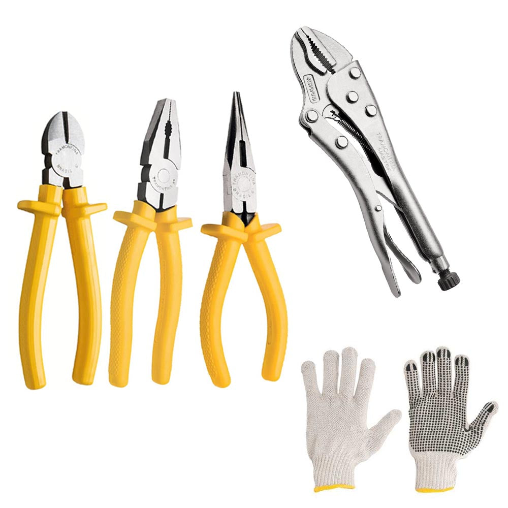 KIT JOGO 4 ALICATES DE BICO CORTE UNIVERSAL E PRESSÃO 10" TRAMONTINA