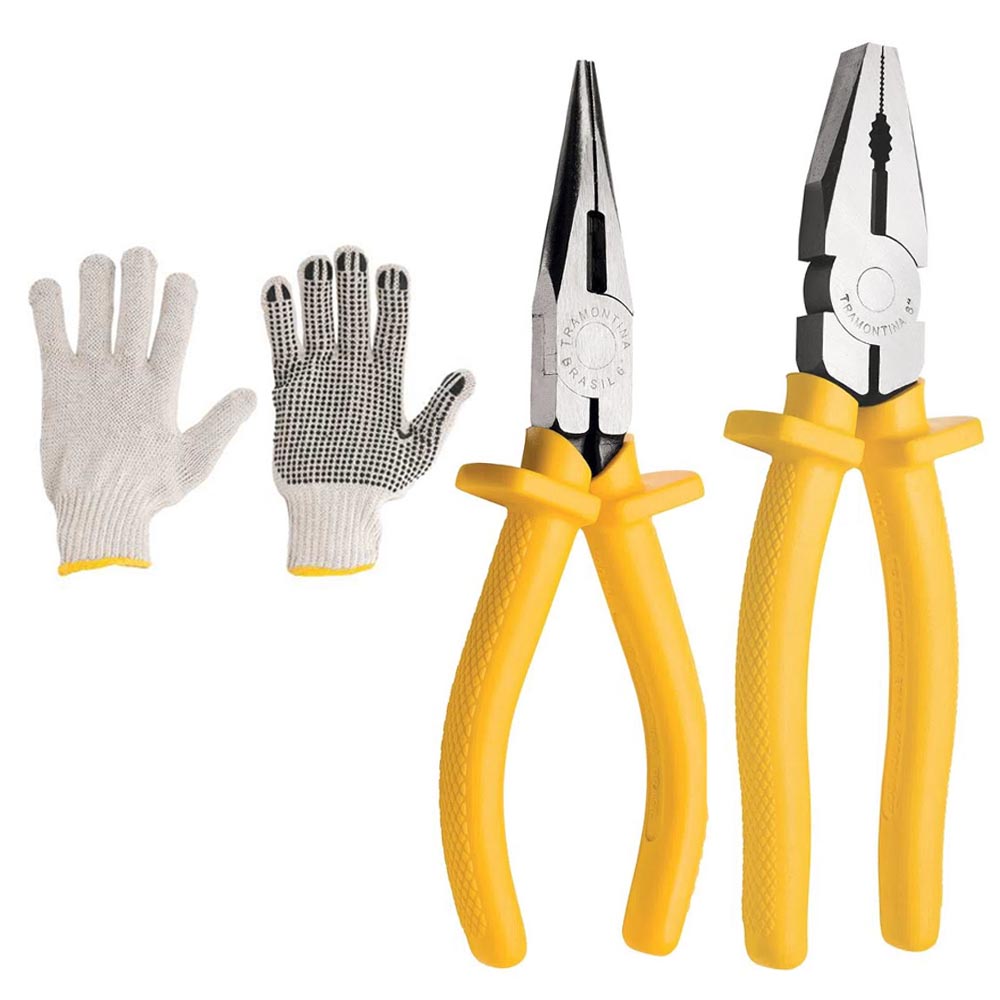 KIT JOGO FERRAMENTAS ALICATE UNIVERSAL  8" 1000V COM ALICATE BICO MEIA CANA 6" TRAMONTINA