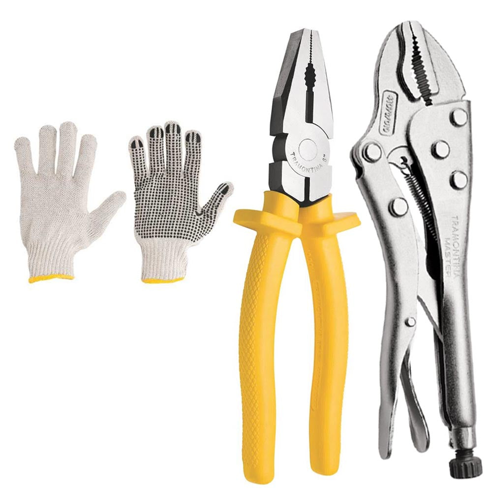 KIT JOGO FERRAMENTAS ALICATES UNIVERSAL E PRESSÃO TRAMONTINA