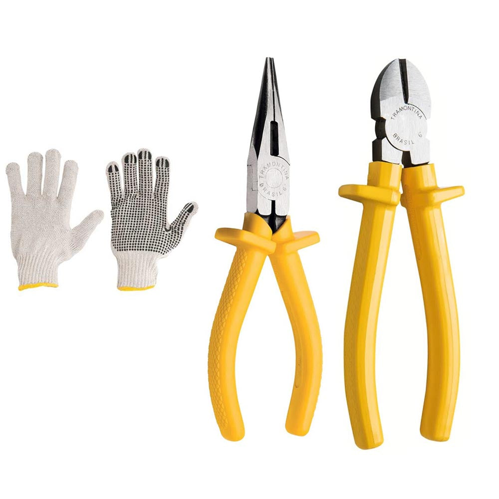 KIT JOGO FERRAMENTAS ALICATES CORTE DIAGONAL 6" MAIS ALICATE BICO MEIA CANA 6" 1000V TRAMONTINA