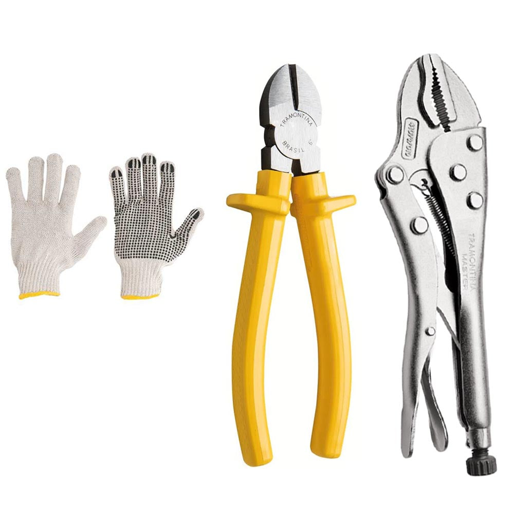 KIT JOGO FERRAMENTAS ALICATE CORTE DIAGONAL 6" MAIS ALICATE DE PRESSÃO 10" TRAMONTINA