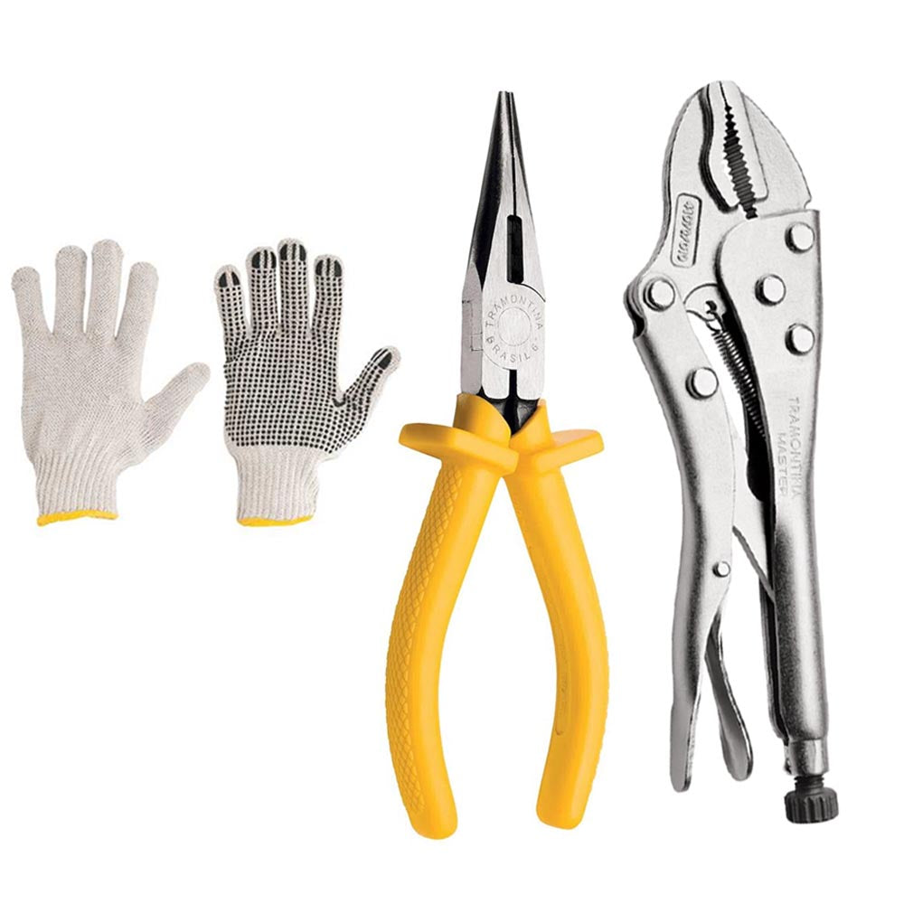 KIT JOGO FERRAMENTAS ALICATE BICO MEIA CANA 6" MAIS ALICATE DE PRESSÃO 10" TRAMONTINA