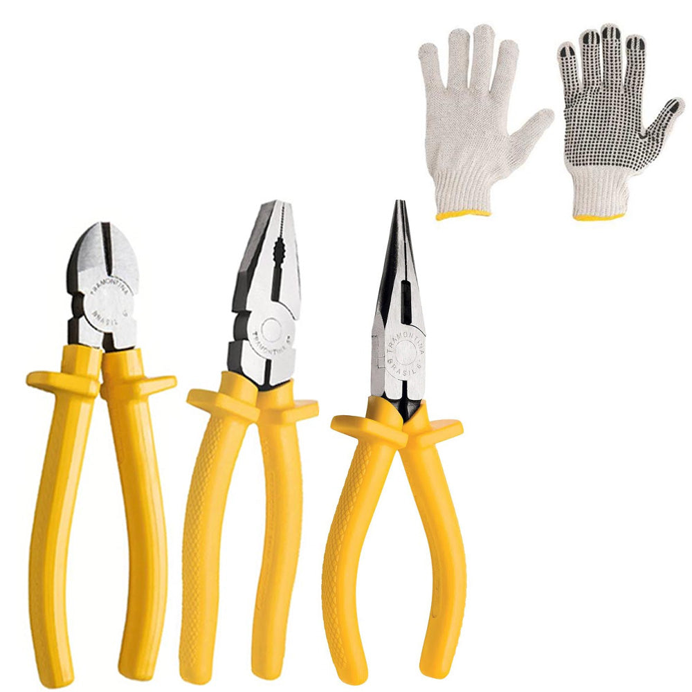 KIT JOGO FERRAMENTAS ALICATES UNIVERSAL BICO E CORTE TRAMONTINA