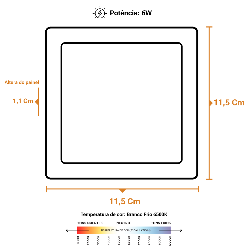 Painel Led Plafon Embutir 6w Quadrado Branco Frio 6500k