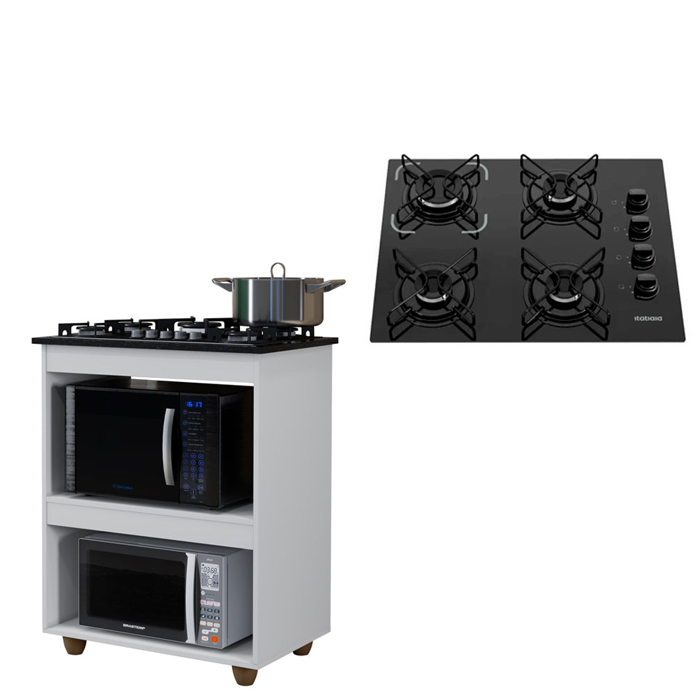 Kit Balcão Cooktop 4 Bocas Itatiaia Turim Branco com 2 Espaços