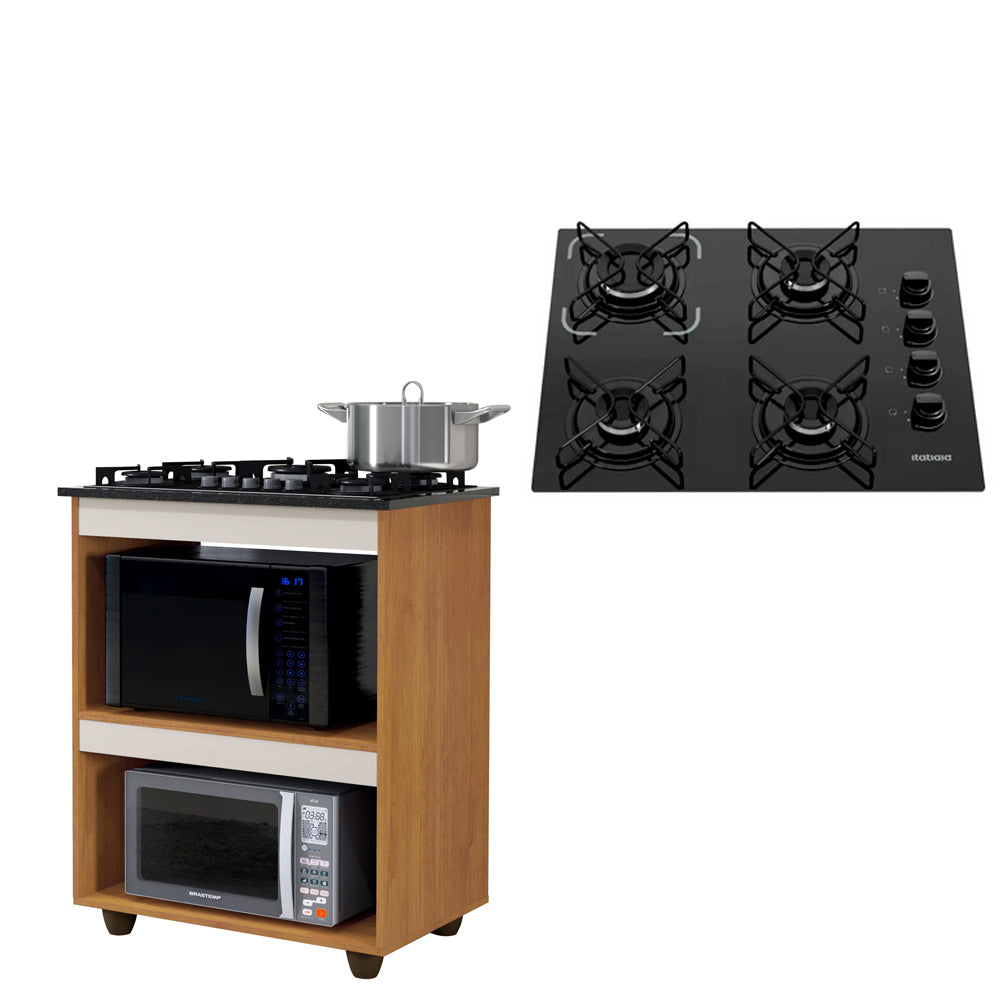 Kit Balcão Cooktop 4 Bocas Itatiaia Turim Nature/off White com 2 Espaços