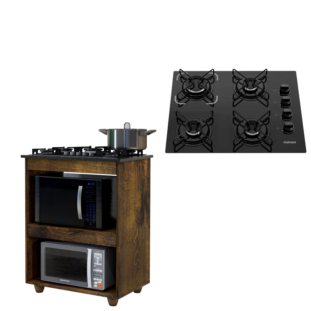 Kit Balcão Cooktop 4 Bocas Itatiaia Turim Ypê com 2 Espaços