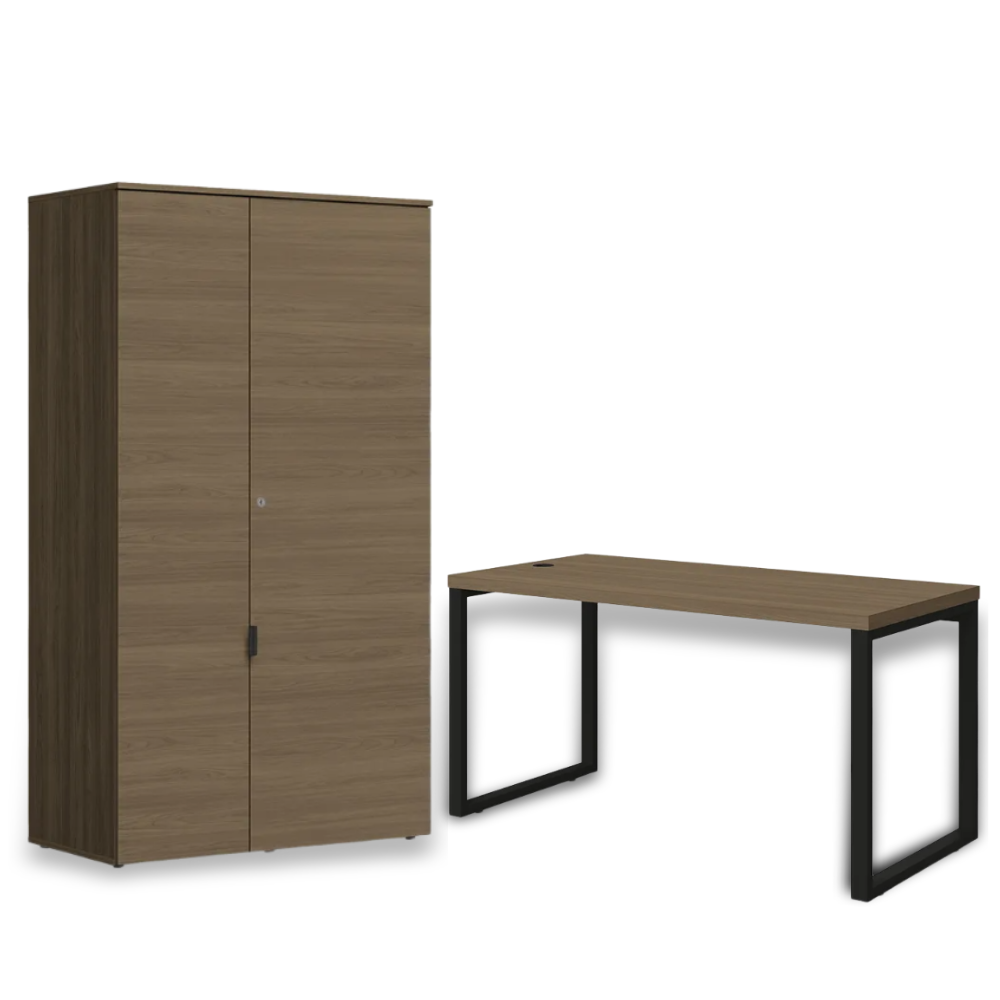 CONJUNTO ARMÁRIO PARA ESCRITÓRIO 2 PORTAS ALTO MAIS MESA PARA ESCRITÓRIO CARVALHO MUNIQUE KAPPESBERG