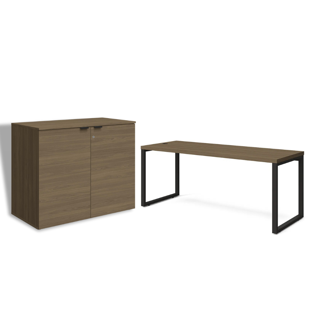 Conjunto Mesa para Escritório Carvalho 1,90mt Mais Armário 2 Portas Kappesberg