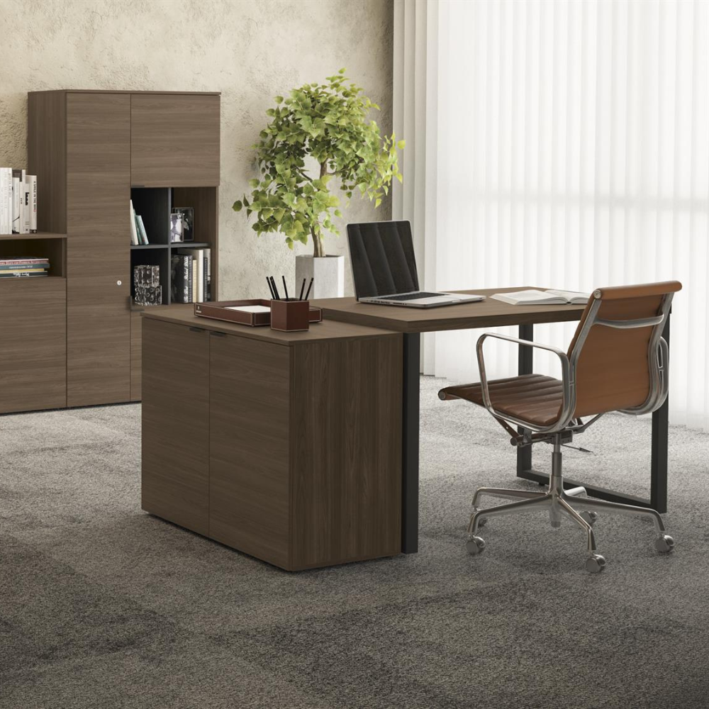 Conjunto Mesa para Escritório Carvalho 1,90mt Mais Armário 2 Portas Kappesberg
