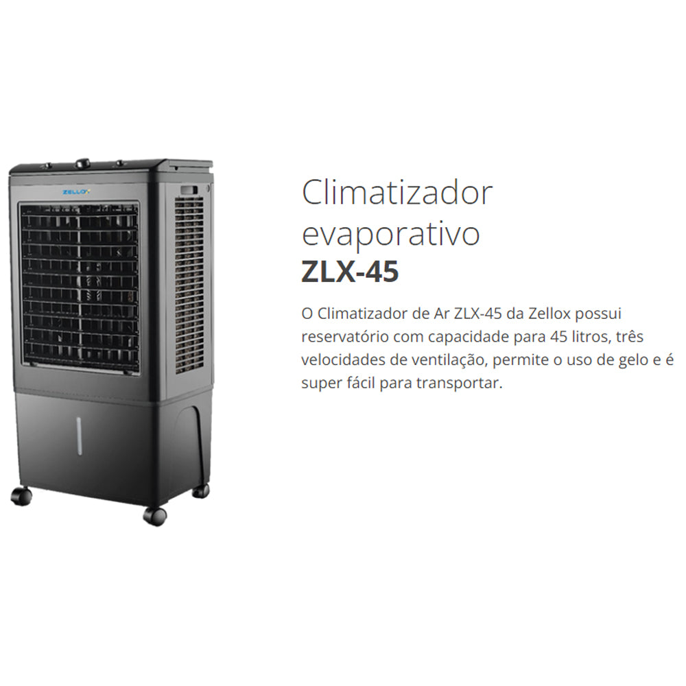 Climatizador de Ar Evaporativo Zlx-45 45 Litros 4 Funções 150w 127v Zellox