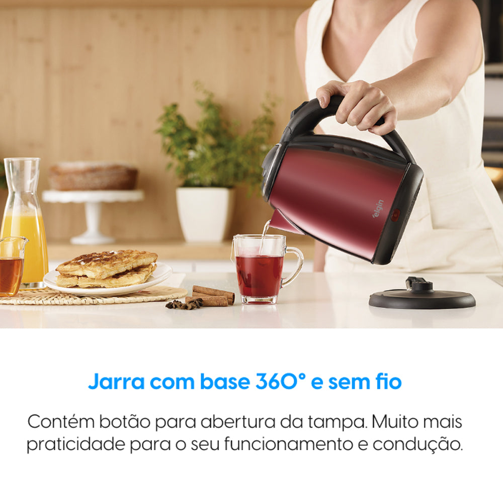 Chaleira Elétrica em Inox sem Fio 1,8 Litros Vermelha 220v Elgin