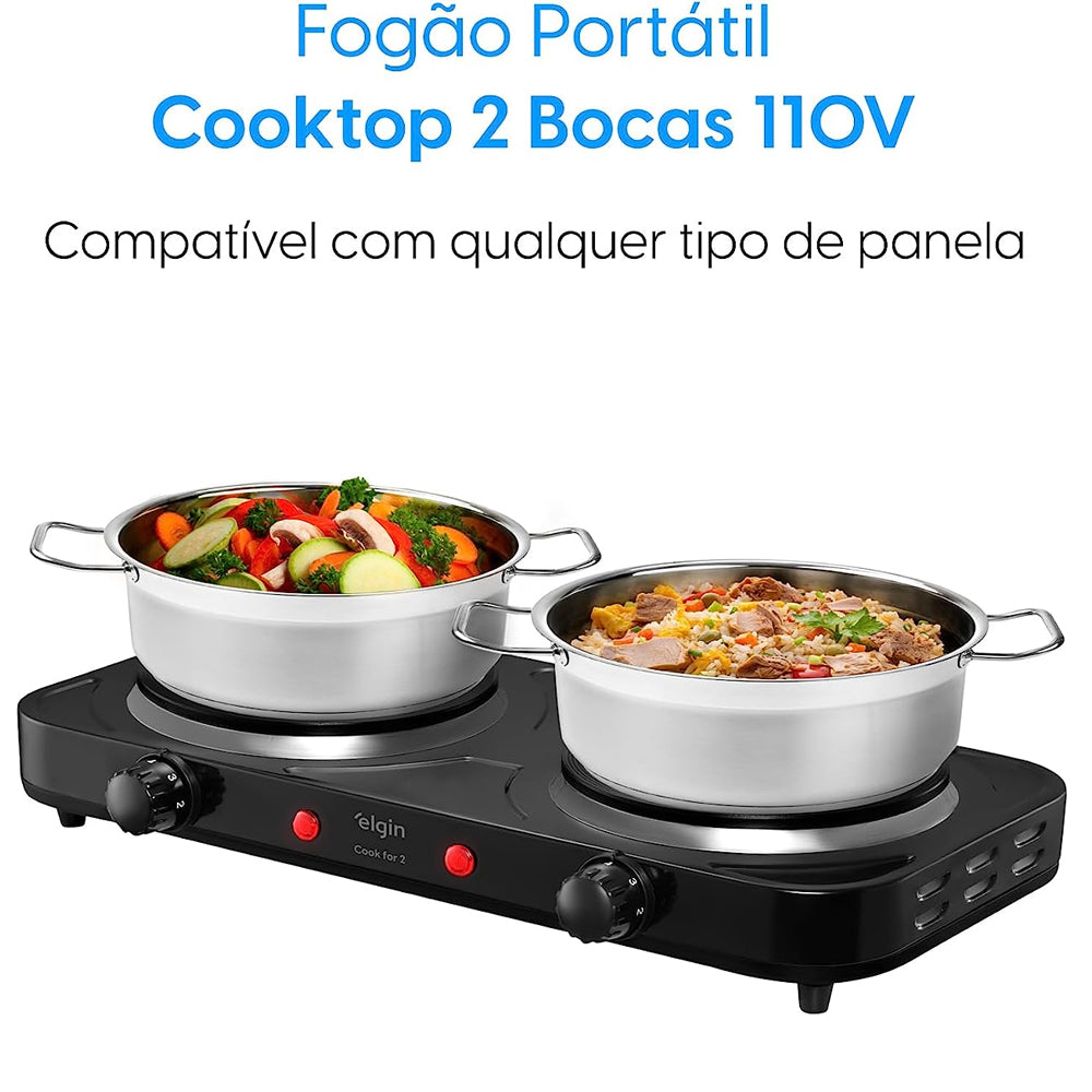 Fogão Elétrico Portátil Cooktop 2 Bocas 220v Elgin