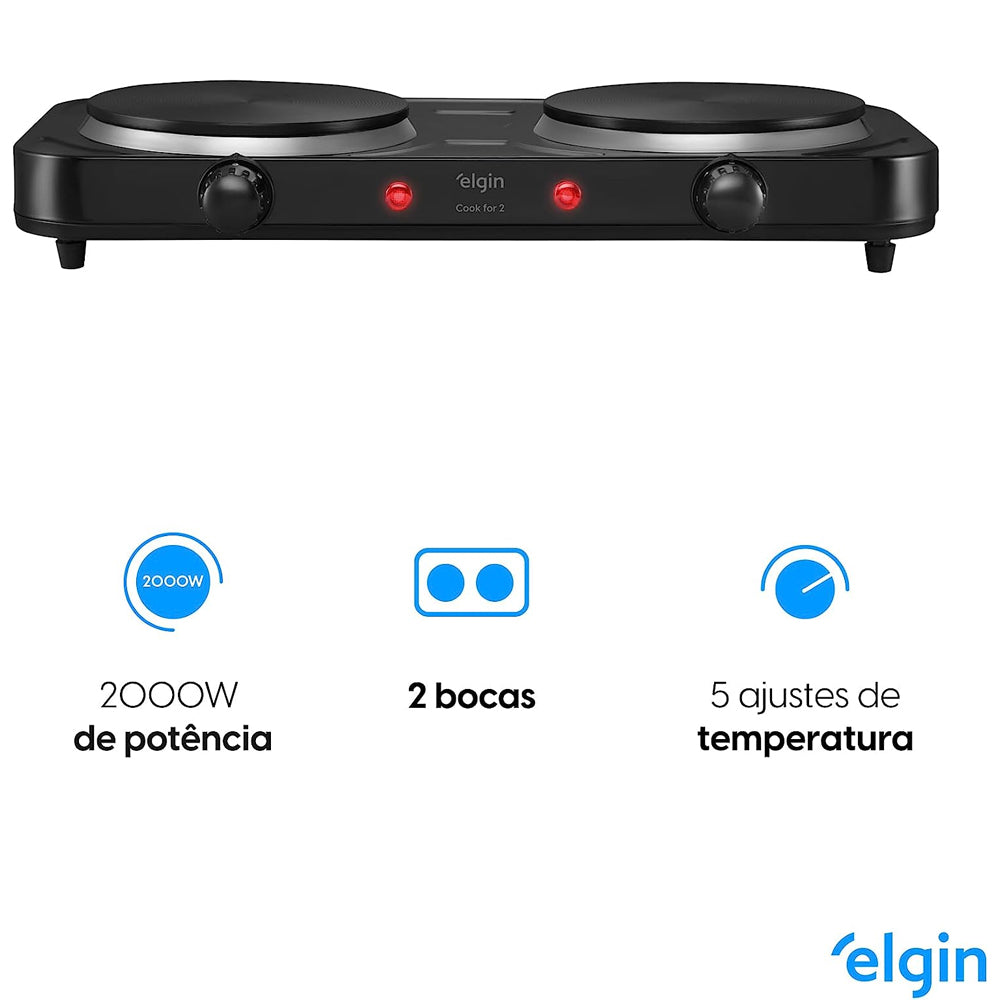 Fogão Elétrico Portátil Cooktop 2 Bocas 127v Elgin