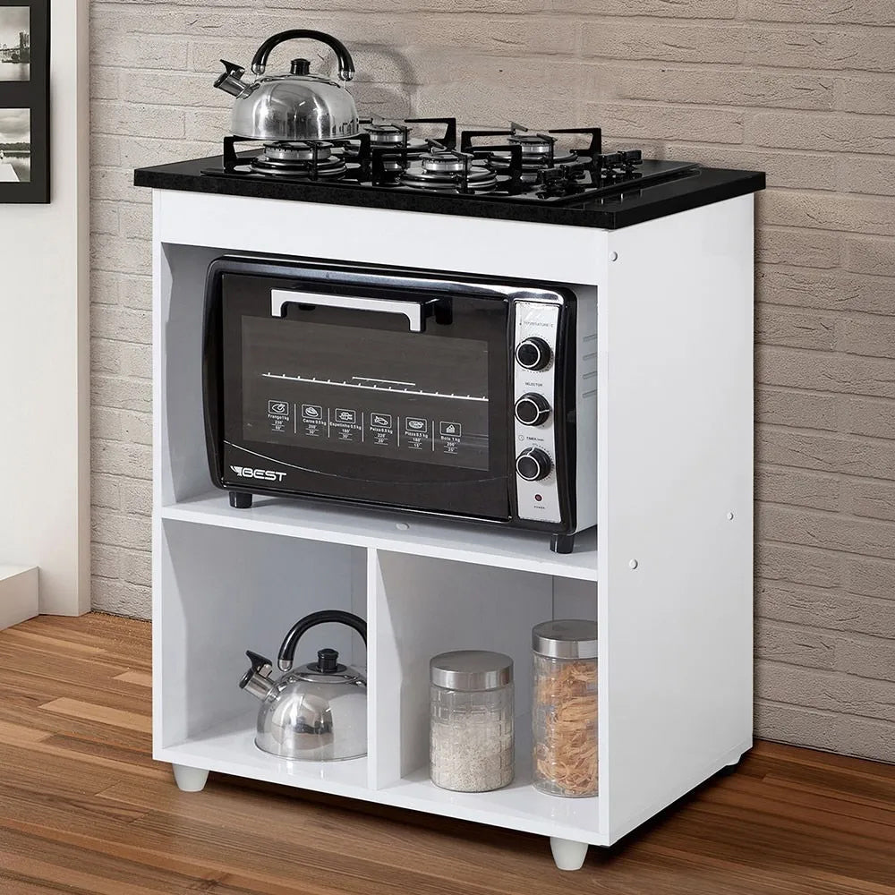 KIT BALCÃO SALVIA MAIS FOGÃO COOKTOP 4 BOCAS PRETO CHAMALUX