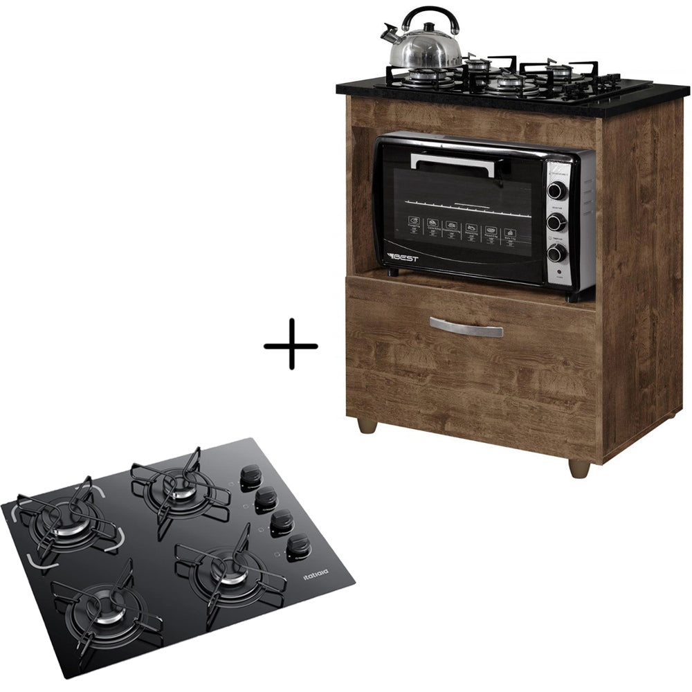 KIT BALCÃO COOKTOP ITATIAIA COM 1 PORTA E FOGÃO COOKTOP 4 BOCAS