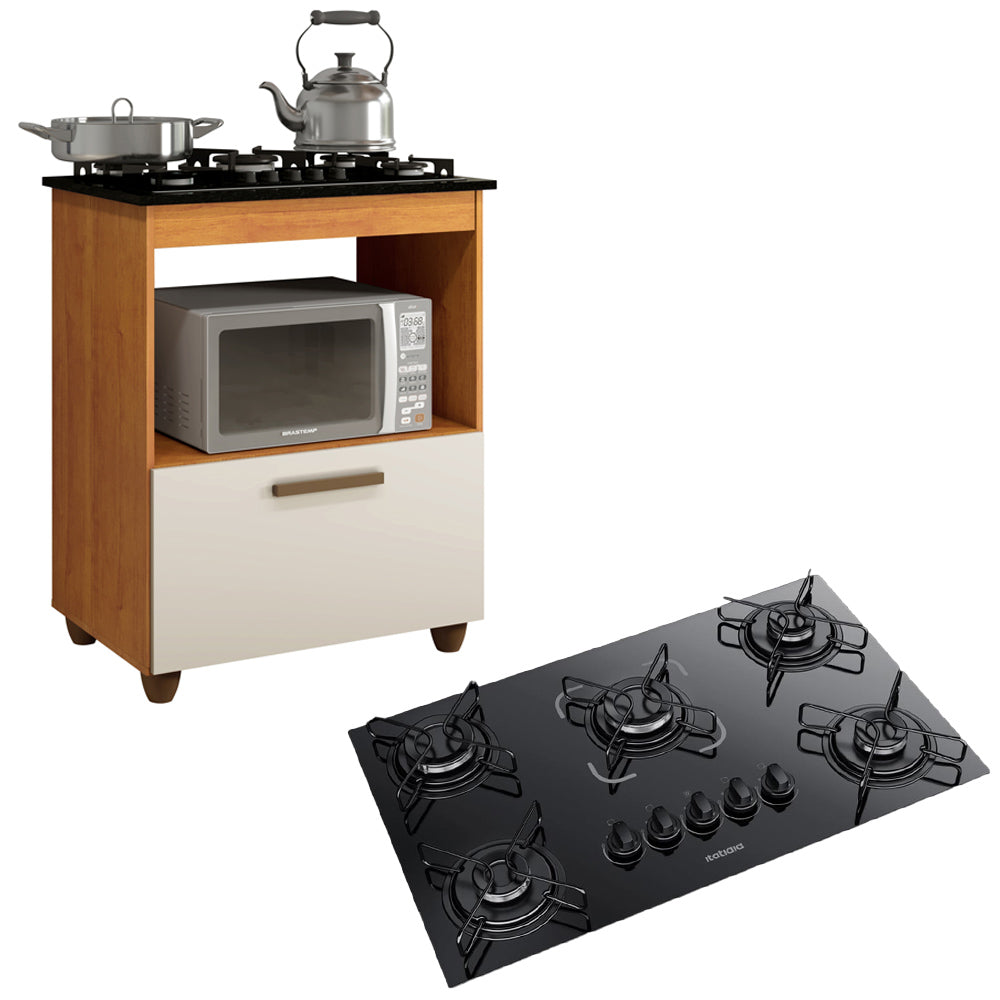 KIT BALCÃO COOKTOP ITATIAIA COM 1 PORTA E FOGÃO COOKTOP 5 BOCAS