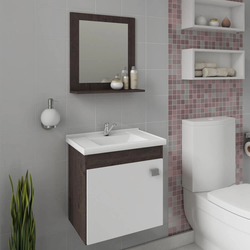 GABINETE ARMÁRIO DE BANHEIRO COM PIA CUBA ESPELHO IRIS MGM