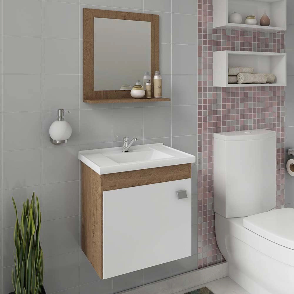 GABINETE ARMÁRIO DE BANHEIRO COM PIA CUBA ESPELHO IRIS MGM