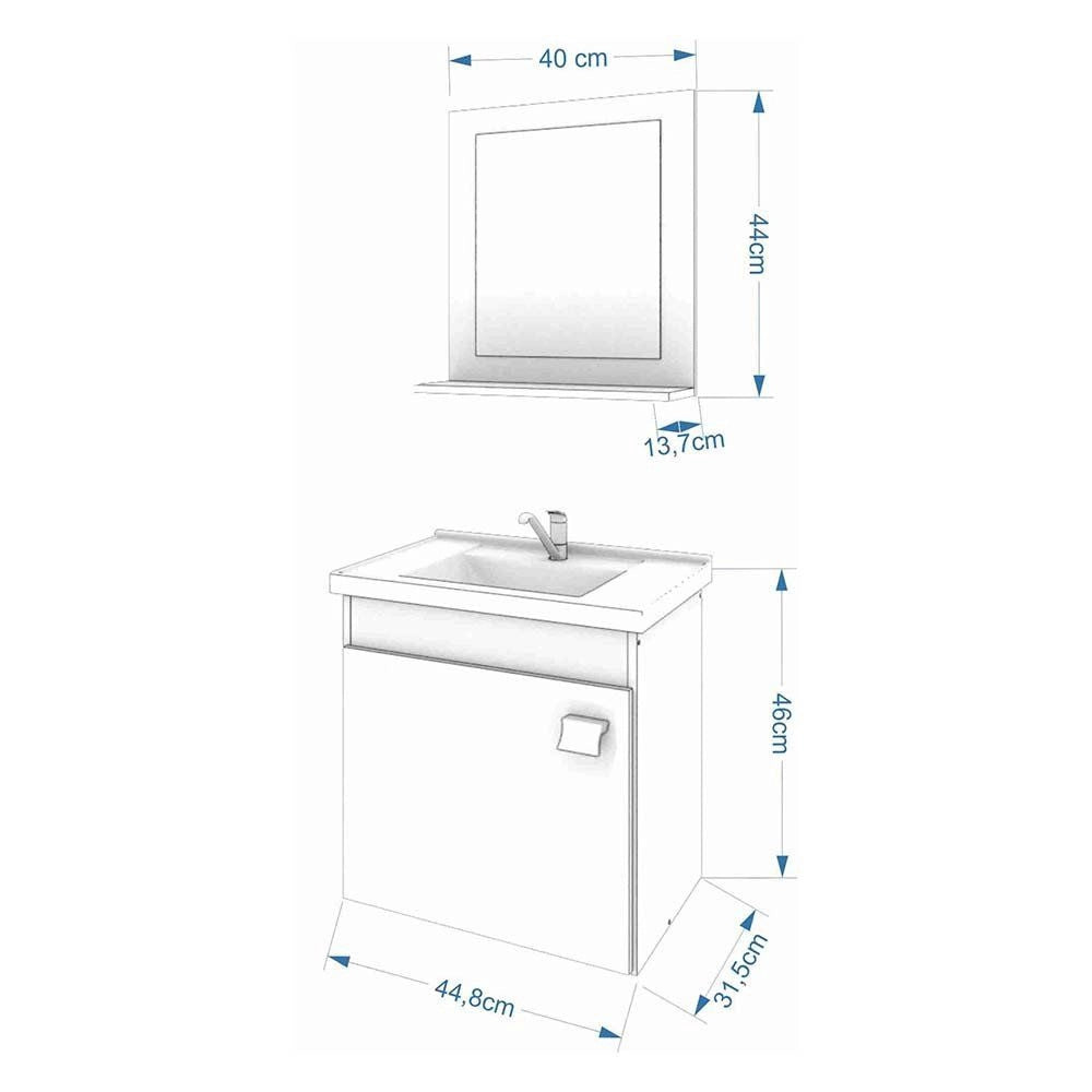 GABINETE ARMÁRIO DE BANHEIRO COM PIA CUBA ESPELHO IRIS MGM