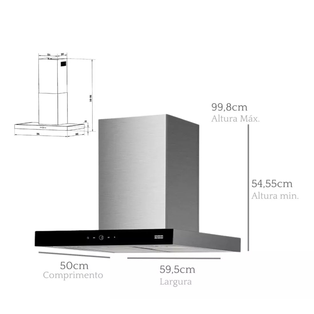 COIFA PAREDE 60CM INOX VIDRO TEMPERADO LINEA TOUCH FRANKE 220V