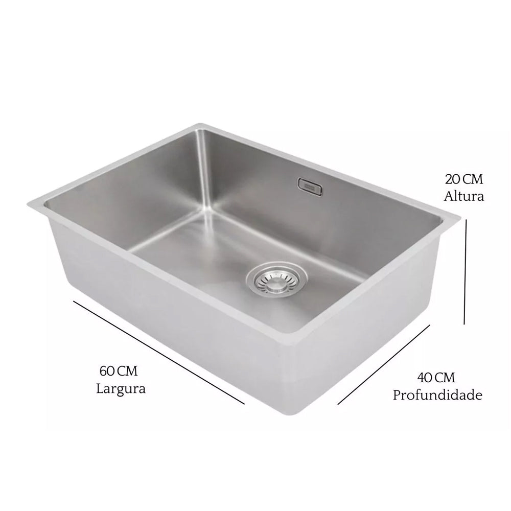 CUBA PIA COZINHA INOX DE EMBUTIR 60X40CM E ACESSÓRIOS FRANKE