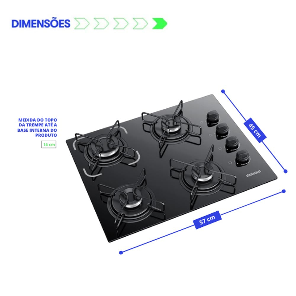 COOKTOP FOGÃO ITATIAIA ESSENCIAL 4 BOCAS BIVOLT PRETO