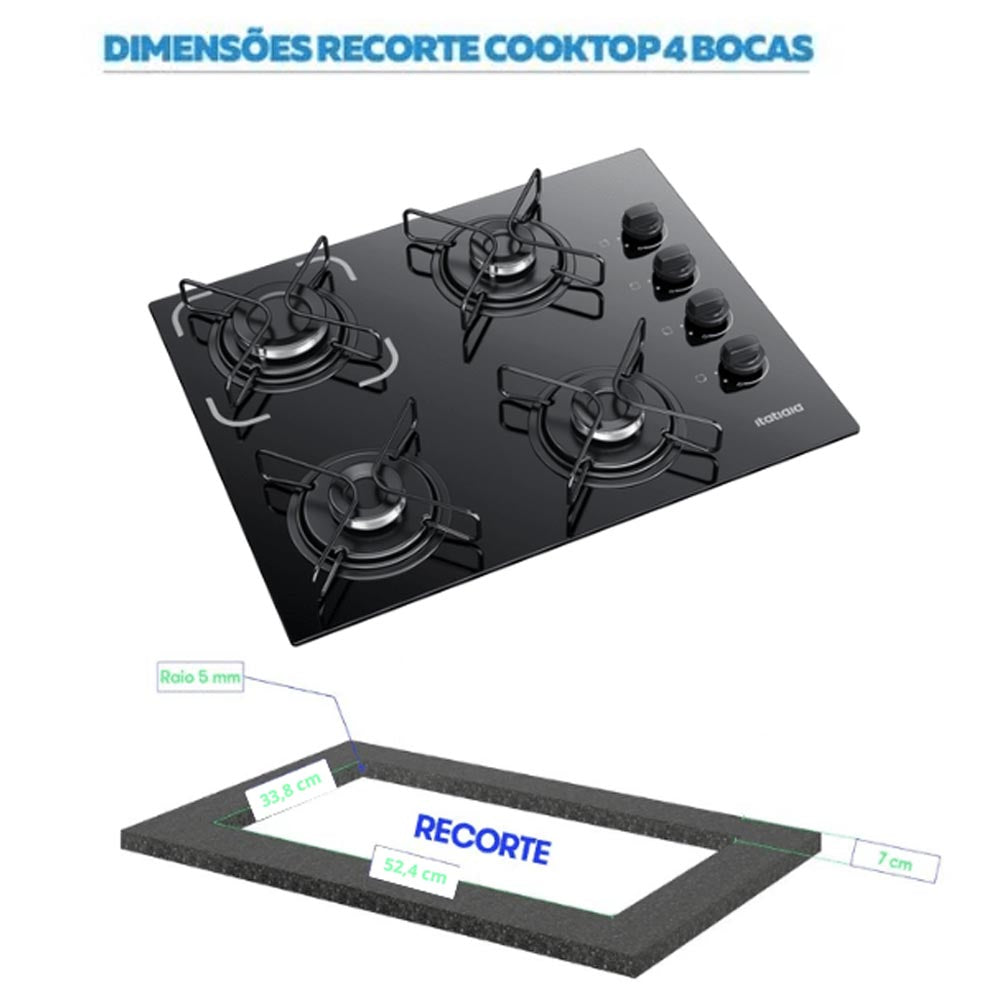 COOKTOP FOGÃO ITATIAIA ESSENCIAL 4 BOCAS BIVOLT PRETO