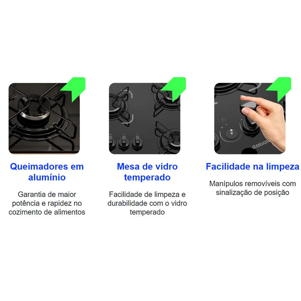 COOKTOP FOGÃO ITATIAIA ESSENCIAL 4 BOCAS BIVOLT PRETO