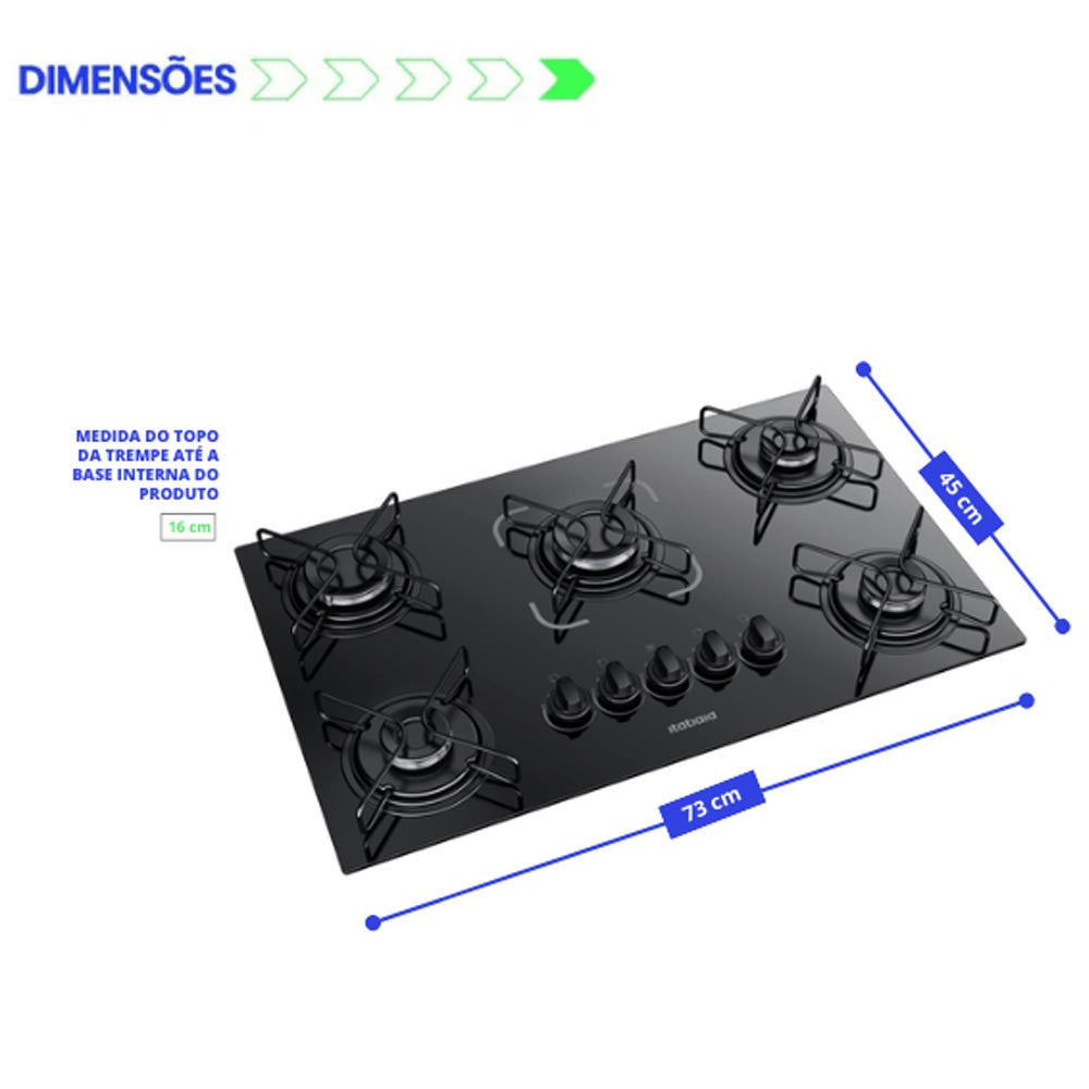 COOKTOP FOGÃO ITATIAIA ESSENCIAL 5 BOCAS BIVOLT PRETO