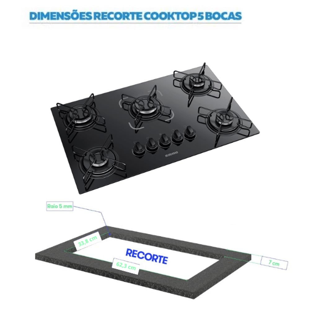 KIT BALCÃO COOKTOP ITATIAIA COM 1 PORTA E FOGÃO COOKTOP 5 BOCAS