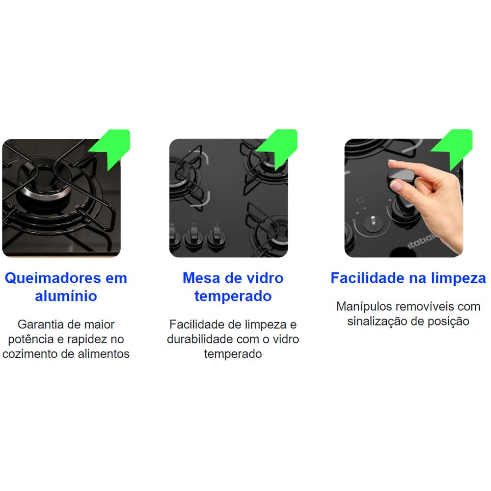 COOKTOP FOGÃO ITATIAIA ESSENCIAL 5 BOCAS BIVOLT PRETO