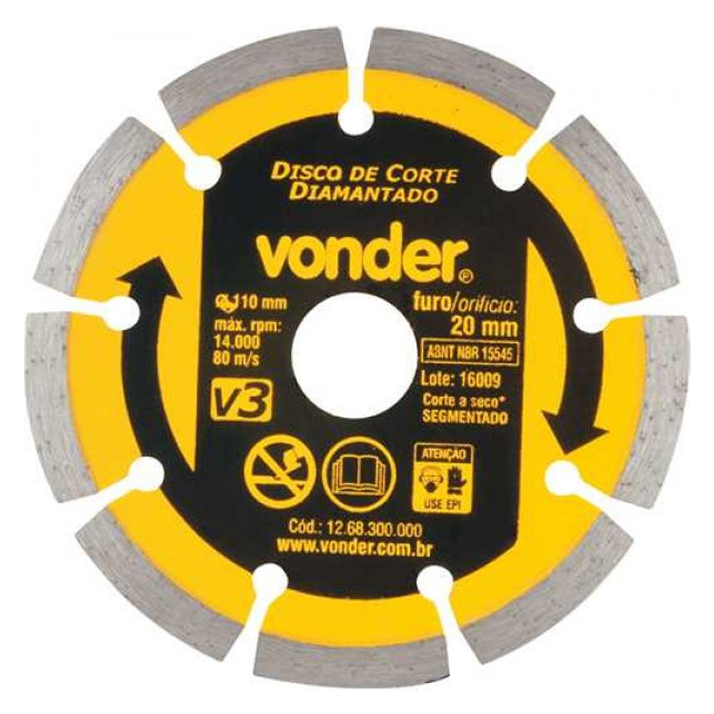 DISCO DE CORTE DIAMANTADO 110 MM FURO DE 20 MM V3 VONDER