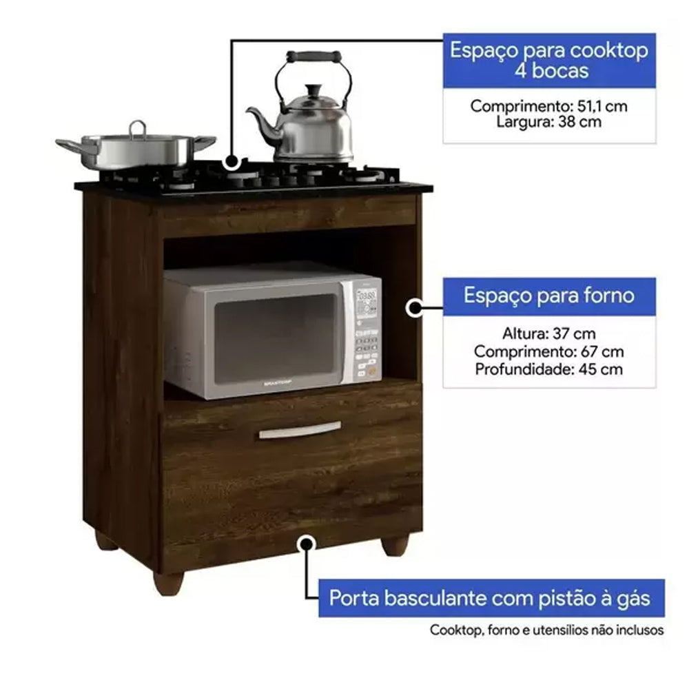 BALCÃO COOKTOP SALVIA 4 BOCAS KAIKI MÓVEIS