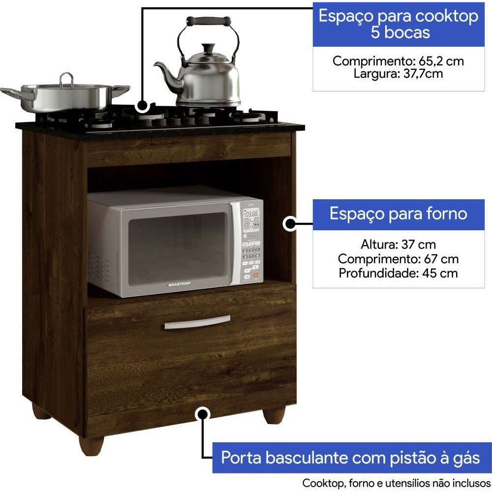 Balcão Cooktop 5 Bocas 1 Porta Salvia Kaiki Móveis