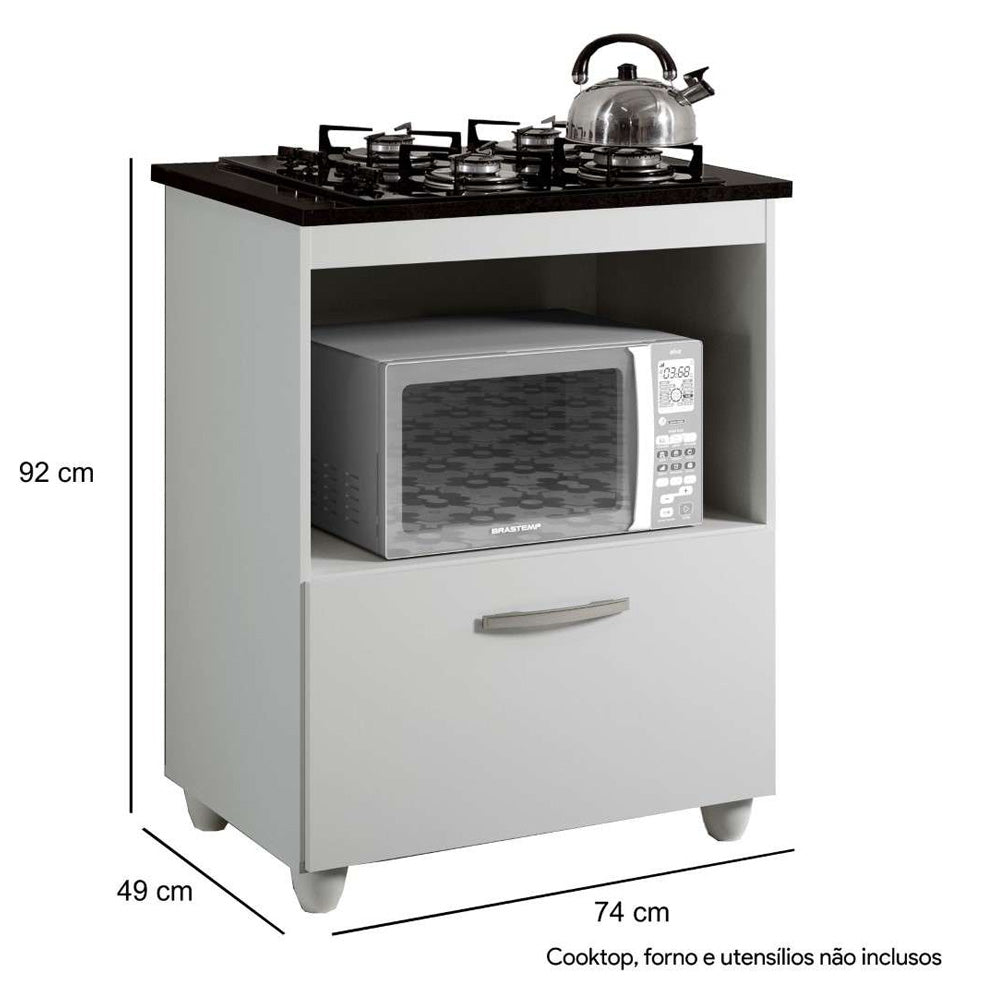 Balcão Cooktop 5 Bocas 1 Porta Salvia Branco Kaiki Móveis