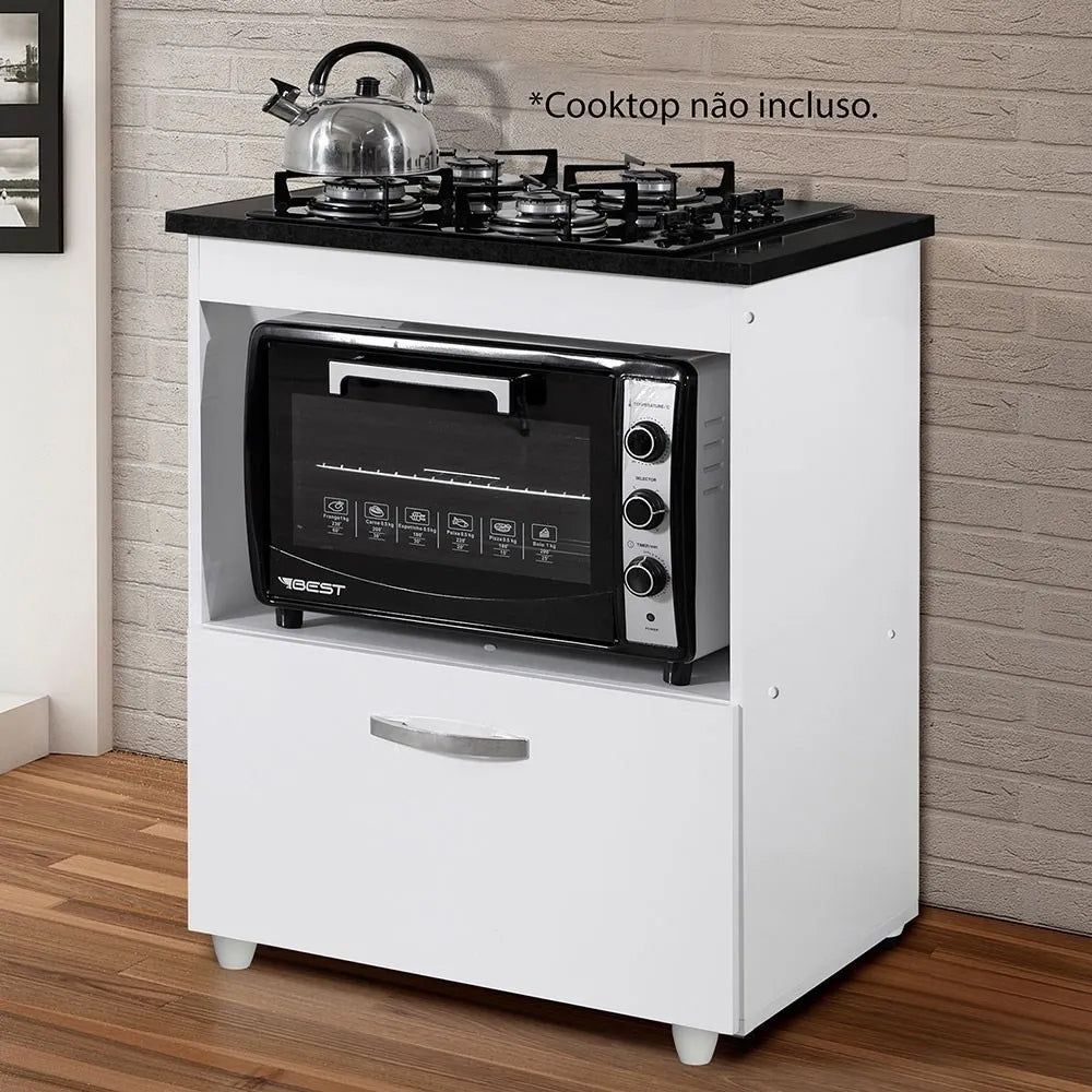 Balcão Cooktop 5 Bocas 1 Porta Salvia Branco Kaiki Móveis
