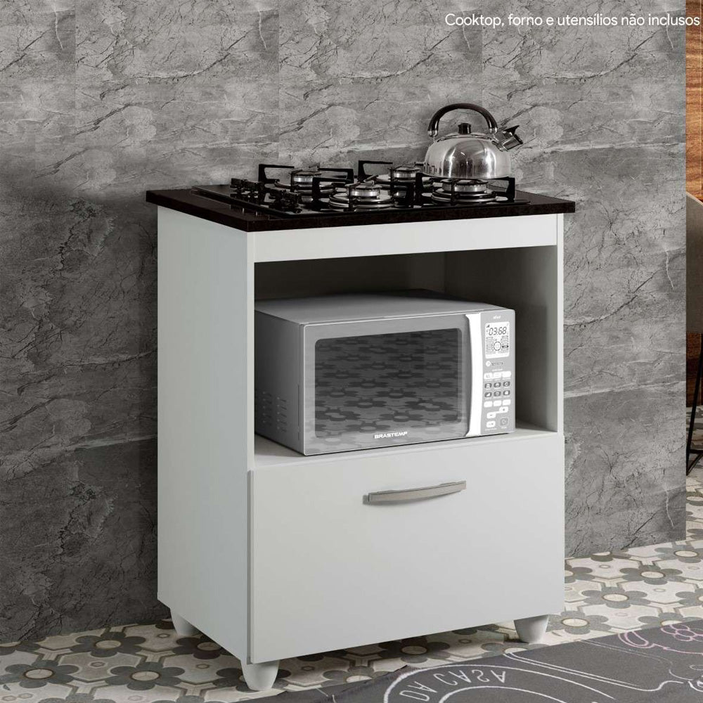 Balcão Cooktop 5 Bocas 1 Porta Salvia Branco Kaiki Móveis