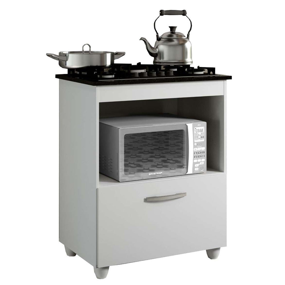 Balcão Cooktop 5 Bocas 1 Porta Salvia Branco Kaiki Móveis