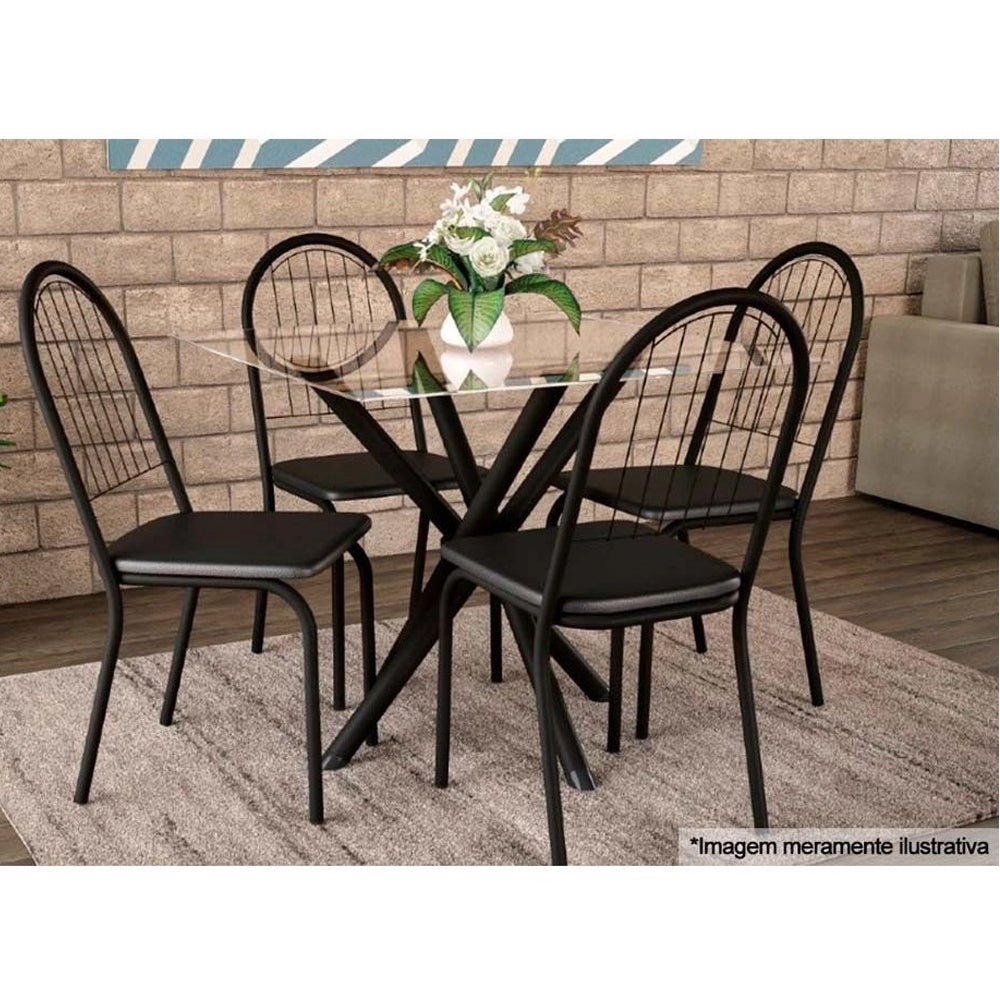CONJUNTO COM 4 CADEIRAS NORUEGA PRETO DE METAL KAPPESBERG